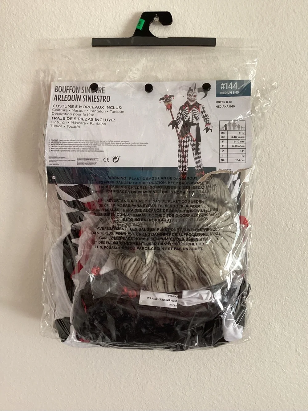 Sinister Jester Kids Costume - Black, White & Red